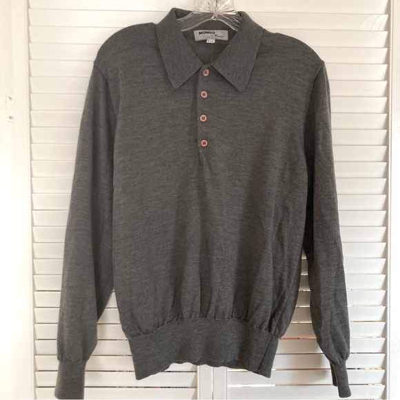 Vintage Mondo Di Marco Italy Gray Collared Pullover Wool Sweater Preppy Classic - Picture 3 of 5